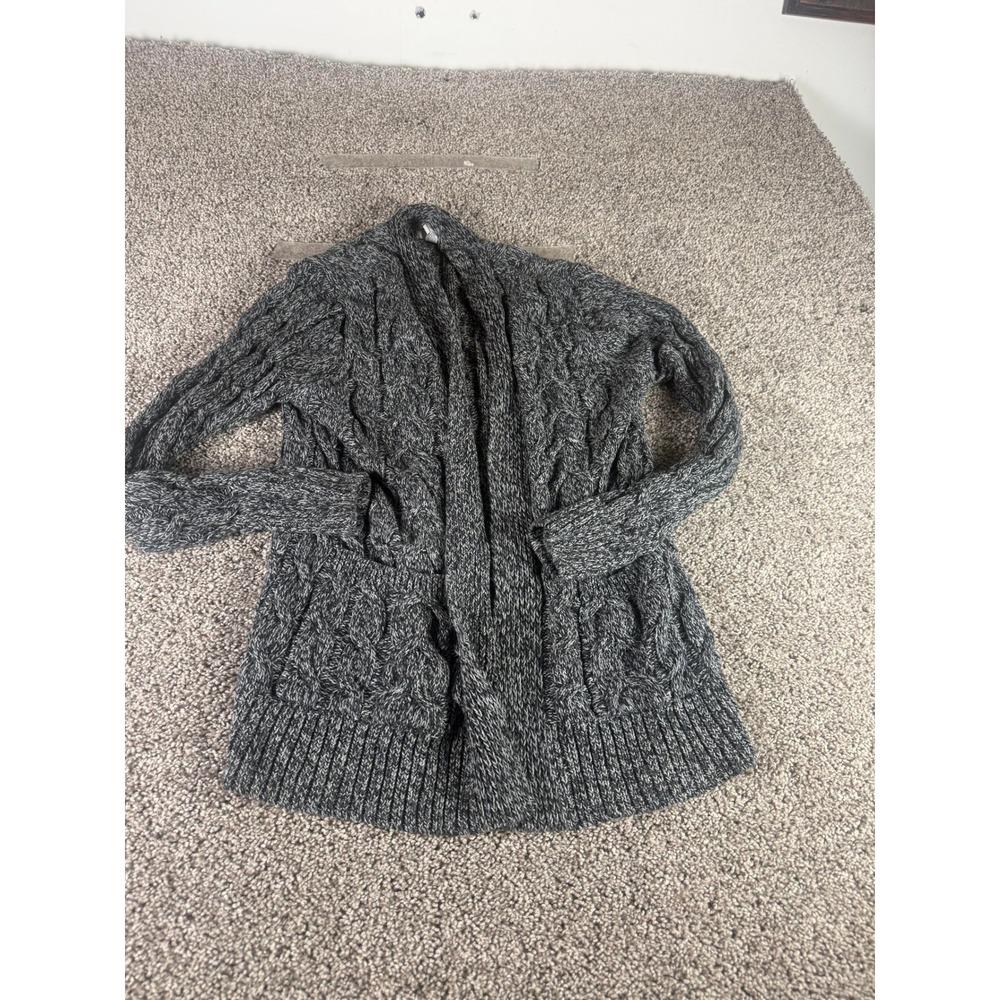St. John's Bay Cardigan Sweater Women's Charcoal Gray Open Front Cable Knit - PS